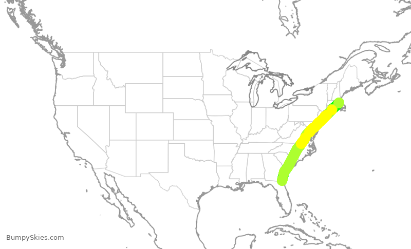 Turbulence forecast map for JBU1410, JAX to BOS