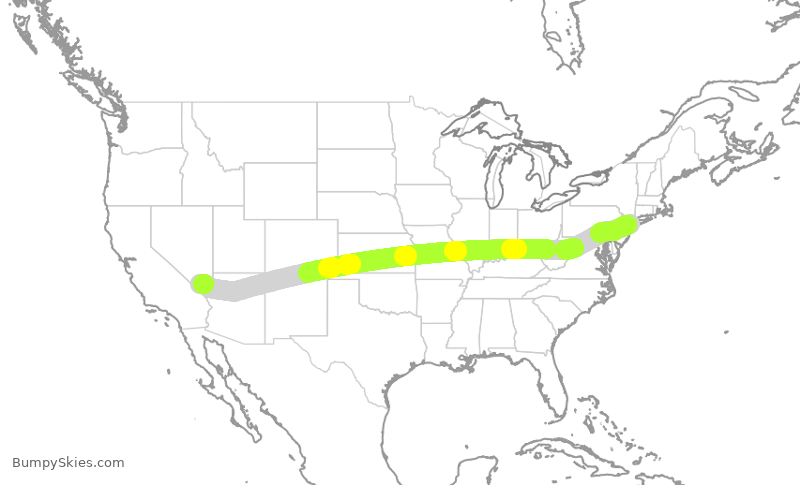 Turbulence forecast map for JBU1411, JFK to LAS