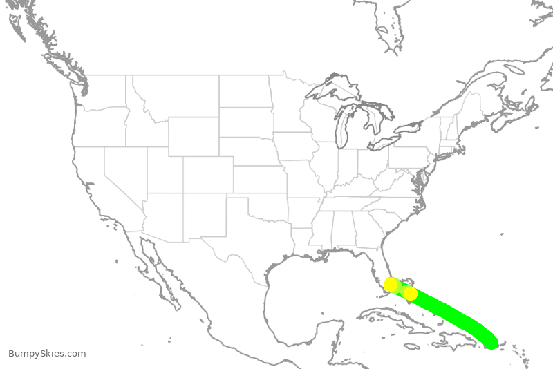 Turbulence forecast map for JBU1416, JSJ to FLL