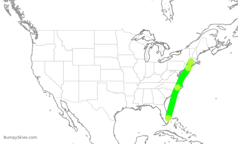 Turbulence forecast map for JBU141, BDL to PBI