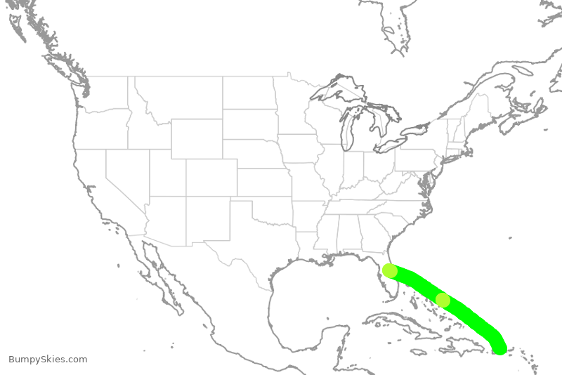 Turbulence forecast map for JBU1433, MCO to SJU