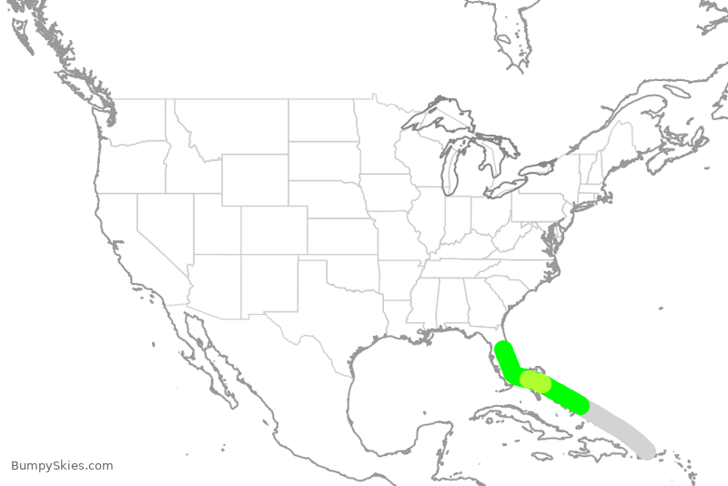 Turbulence forecast map for JBU1434, JSJ to MCO
