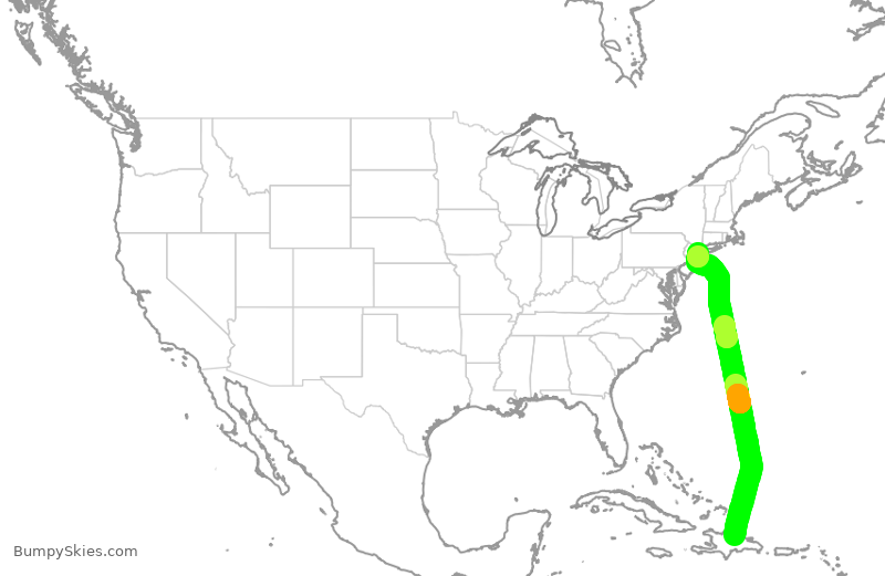 Turbulence forecast map for JBU1436, STI to JFK