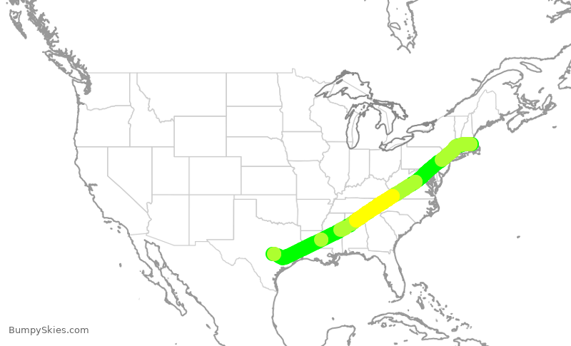 Turbulence forecast map for JBU1439, BOS to AUS