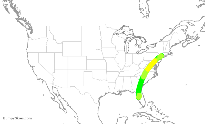 Turbulence forecast map for JBU1447, HPN to TPA
