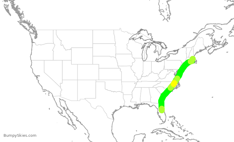 Turbulence forecast map for JBU1452, MCO to BOS