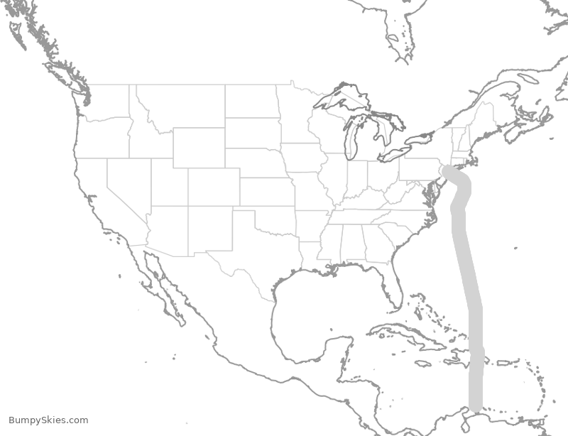 Turbulence forecast map for JBU1457, JFK to AUA