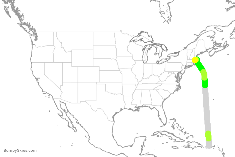 Turbulence forecast map for JBU1462, JSJ to BOS