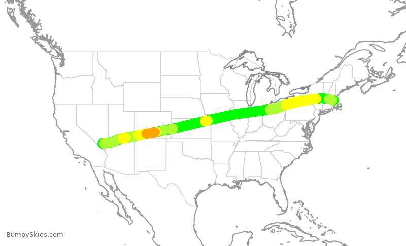 Turbulence forecast map for JBU1478, LAS to BOS