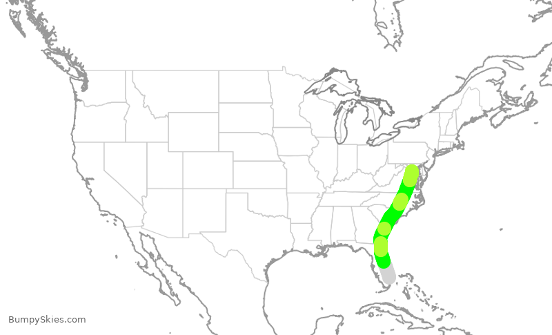 Turbulence forecast map for JBU1480, FLL to DCA