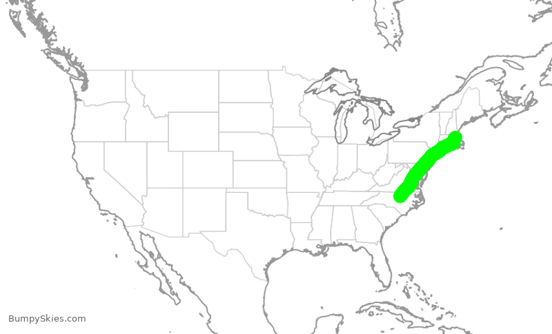Turbulence forecast map for JBU1484, RDU to BOS
