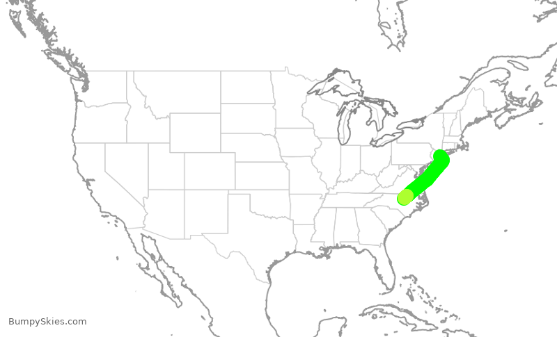 Turbulence forecast map for JBU1485, JFK to RDU