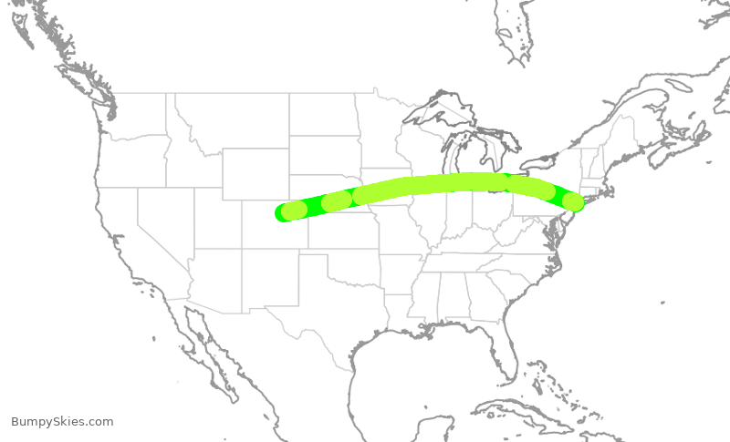 Turbulence forecast map for JBU1498, DEN to JFK