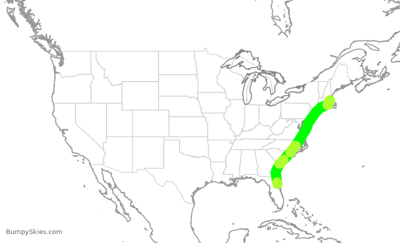 Turbulence forecast map for JBU1500, DAB to BOS