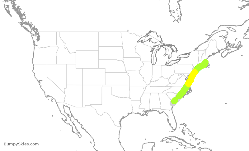 Turbulence forecast map for JBU150, SAV to BOS