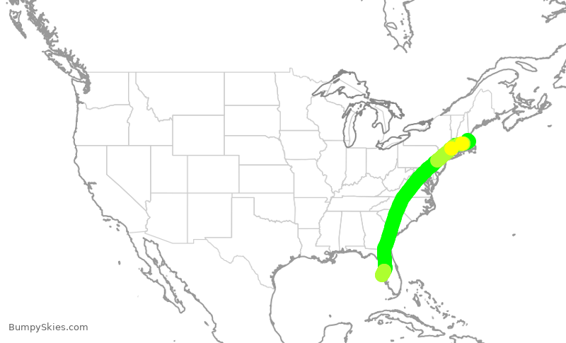 Turbulence forecast map for JBU151, BOS to SRQ