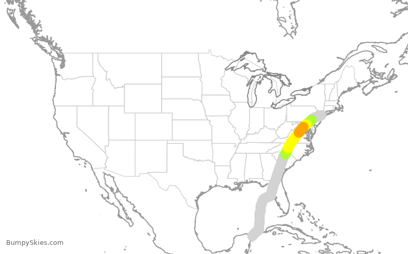 Turbulence forecast map for JBU151, JFK to CUN