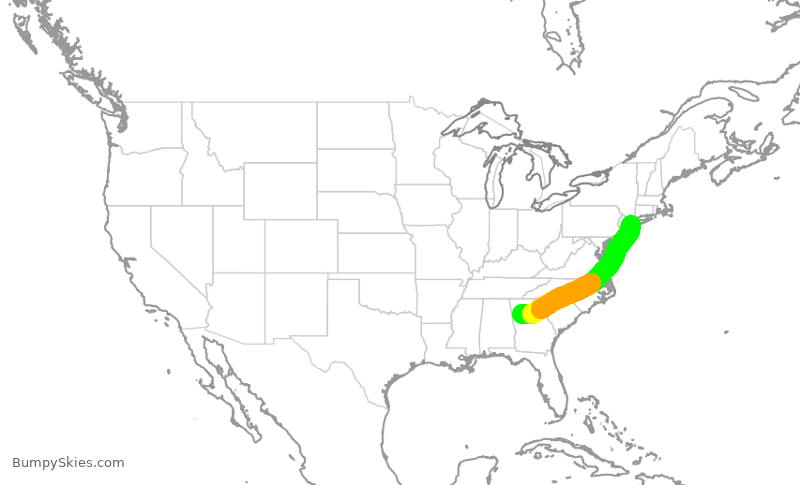 Turbulence forecast map for JBU1520, ATL to JFK