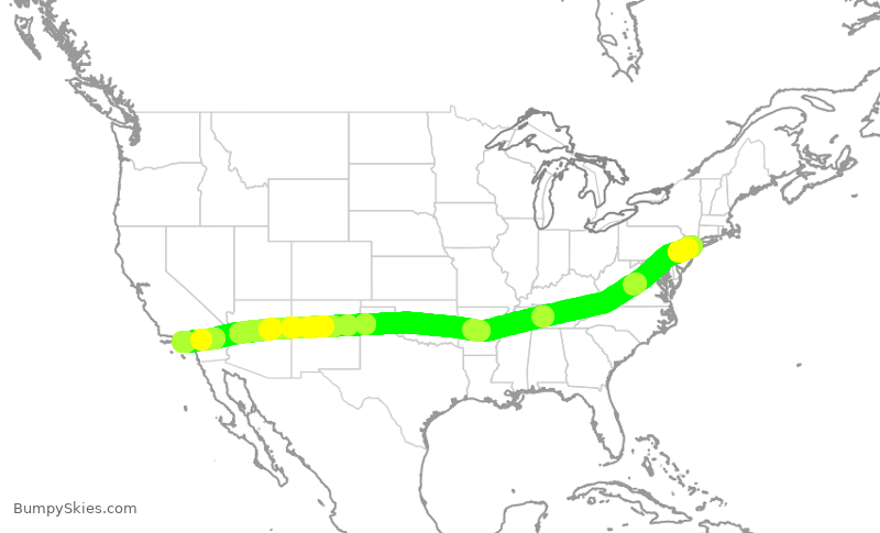Turbulence forecast map for JBU1523, JFK to LAX