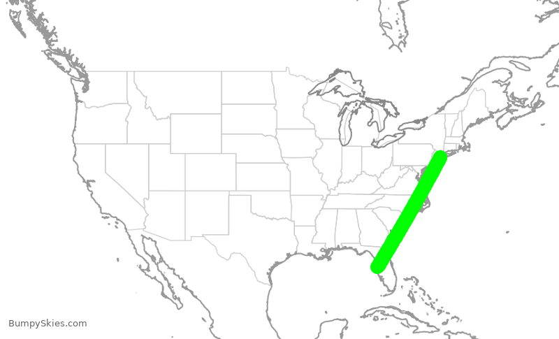 Turbulence forecast map for JBU1526, TPA to JFK