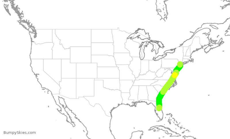 Turbulence forecast map for JBU1527, EWR to MCO