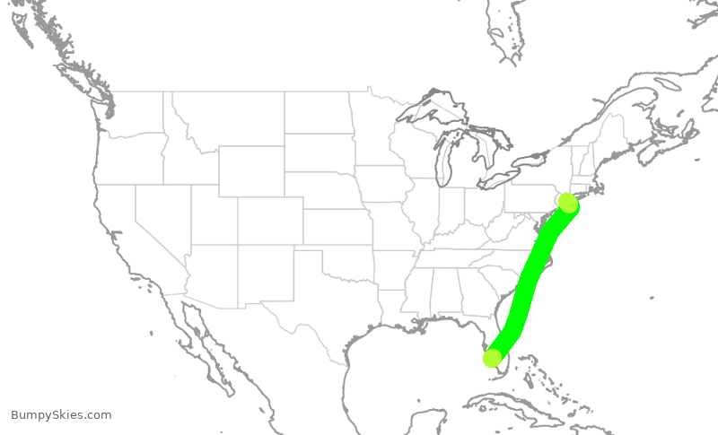 Turbulence forecast map for JBU1529, JFK to RSW