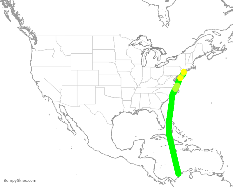 Turbulence forecast map for JBU1532, CTG to JFK