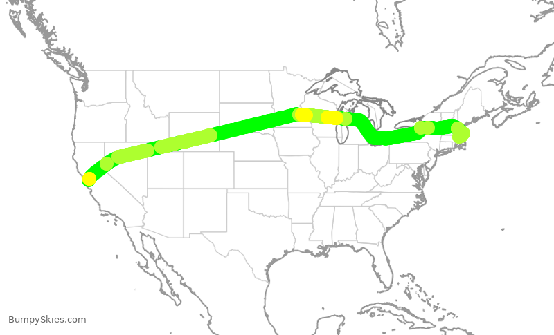 Turbulence forecast map for JBU1534, SFO to BOS