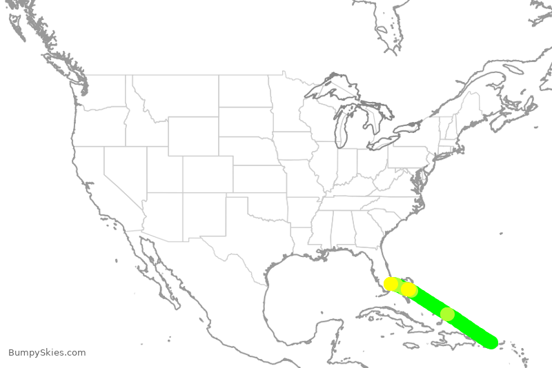 Turbulence forecast map for JBU1535, FLL to JSJ