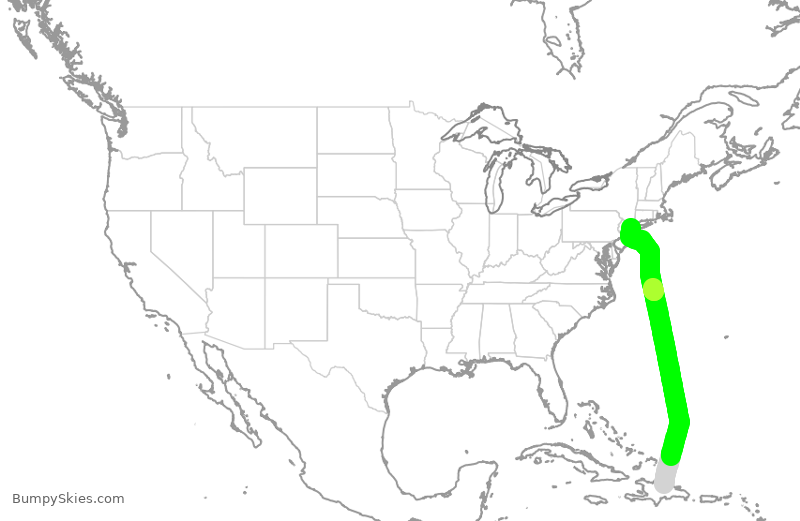 Turbulence forecast map for JBU1536, STI to JFK