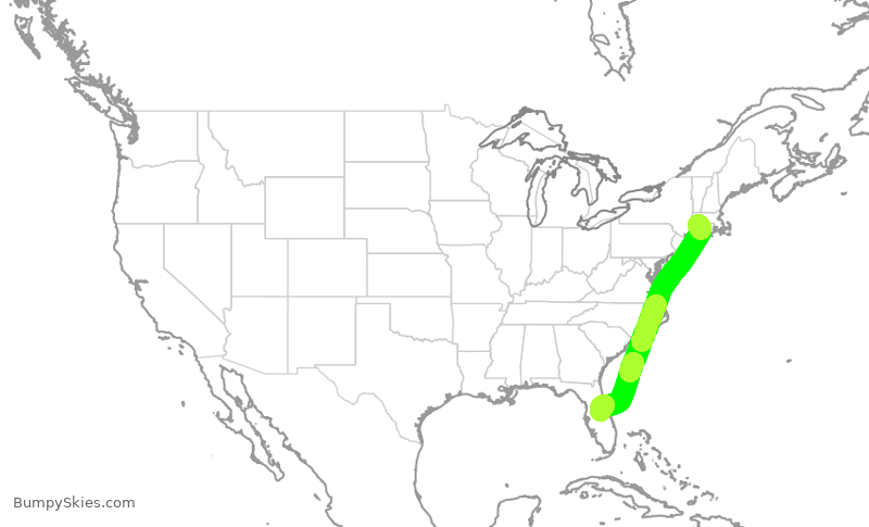Turbulence forecast map for JBU1537, BDL to MCO