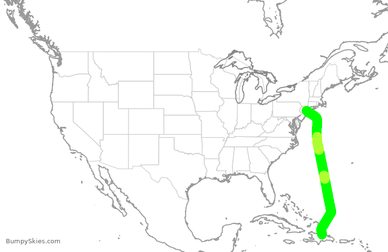 Turbulence forecast map for JBU1537, JFK to STI