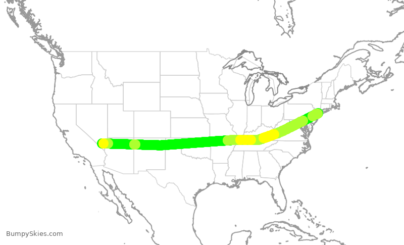 Turbulence forecast map for JBU1548, LAS to JFK