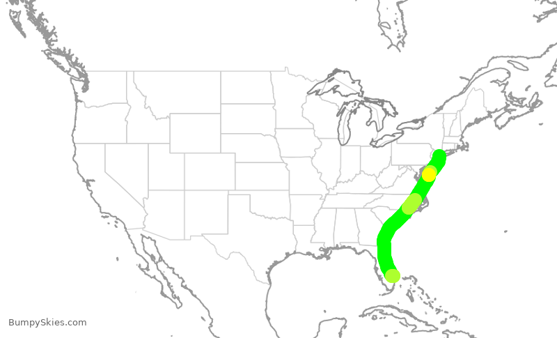 Turbulence forecast map for JBU154, PBI to JFK