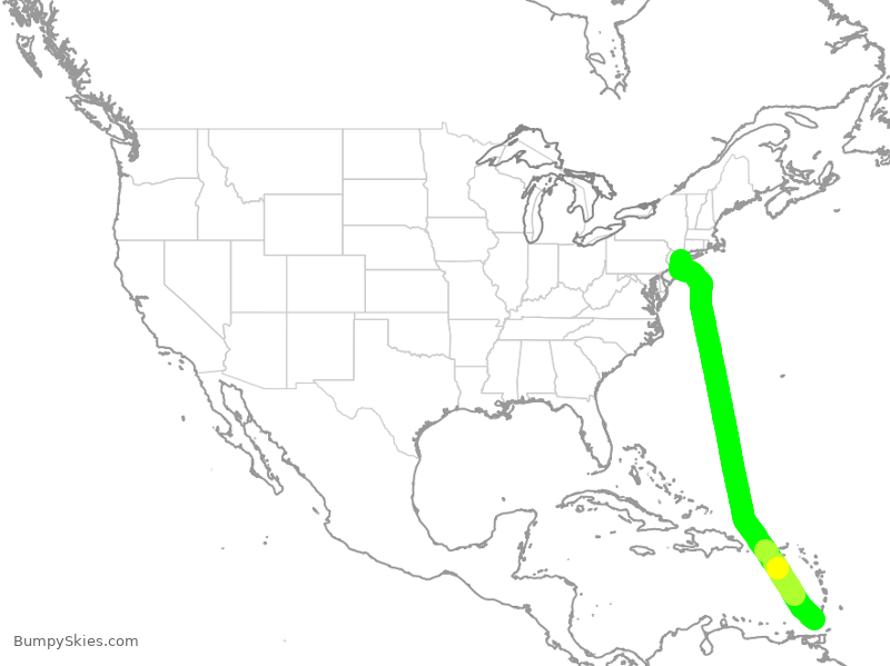 Turbulence forecast map for JBU1550, GND to JFK