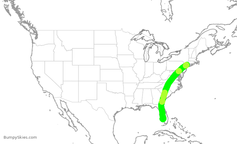 Turbulence forecast map for JBU1551, HPN to RSW