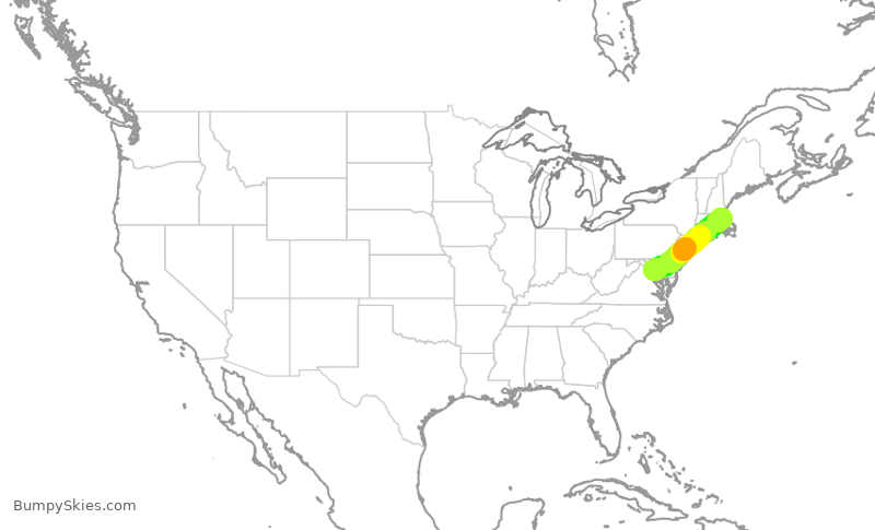 Turbulence forecast map for JBU1554, DCA to BOS