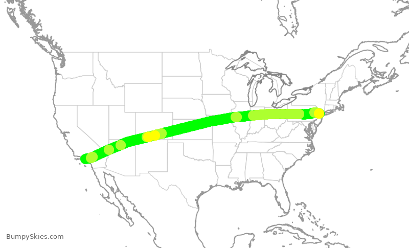 Turbulence forecast map for JBU1573, EWR to LAX