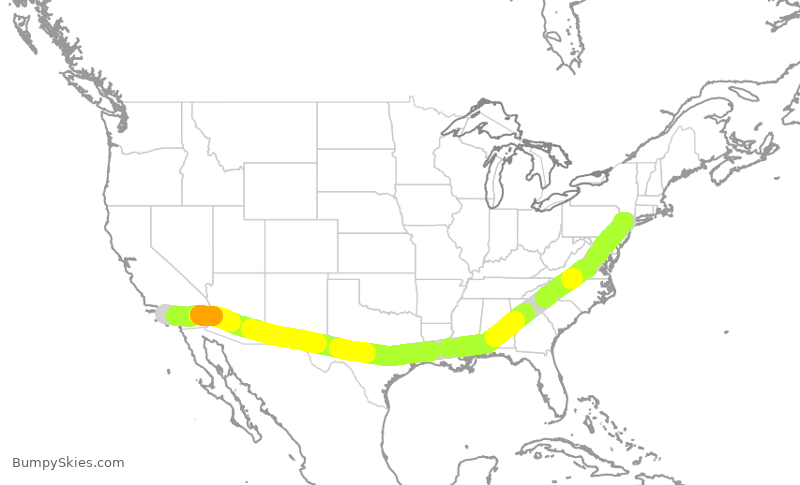 Turbulence forecast map for JBU1574, LAX to EWR