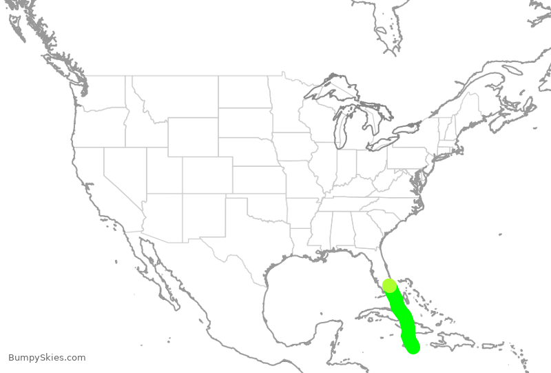 Turbulence forecast map for JBU1575, FLL to KIN
