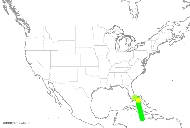 Turbulence forecast map for JBU1576, KIN to FLL