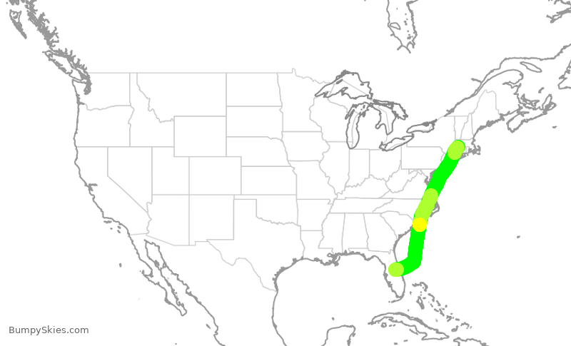 Turbulence forecast map for JBU1578, MCO to BDL