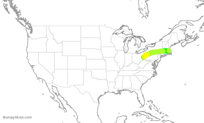 Turbulence forecast map for JBU1585, BOS to PIT