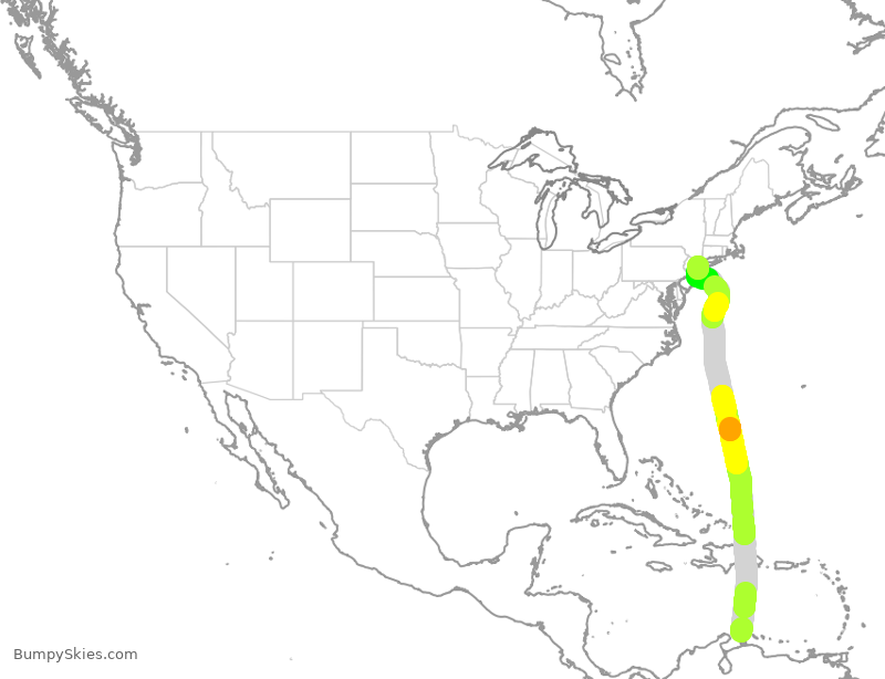 Turbulence forecast map for JBU158, NCA to JFK