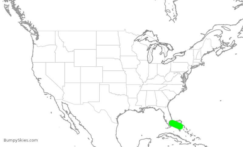 Turbulence forecast map for JBU1593, FLL to YNN