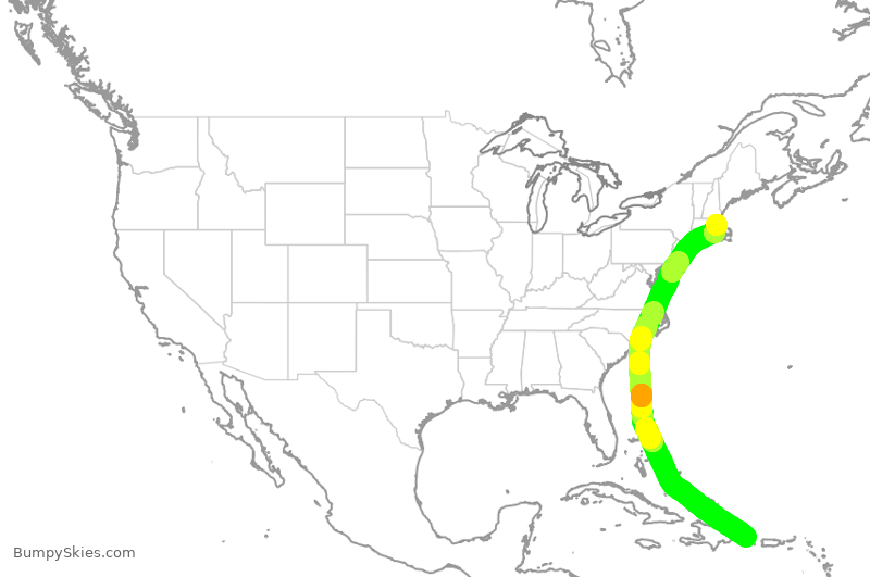 Turbulence forecast map for JBU1596, PUJ to BOS
