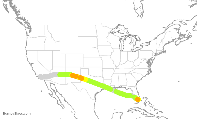 Turbulence forecast map for JBU1600, LAX to FLL