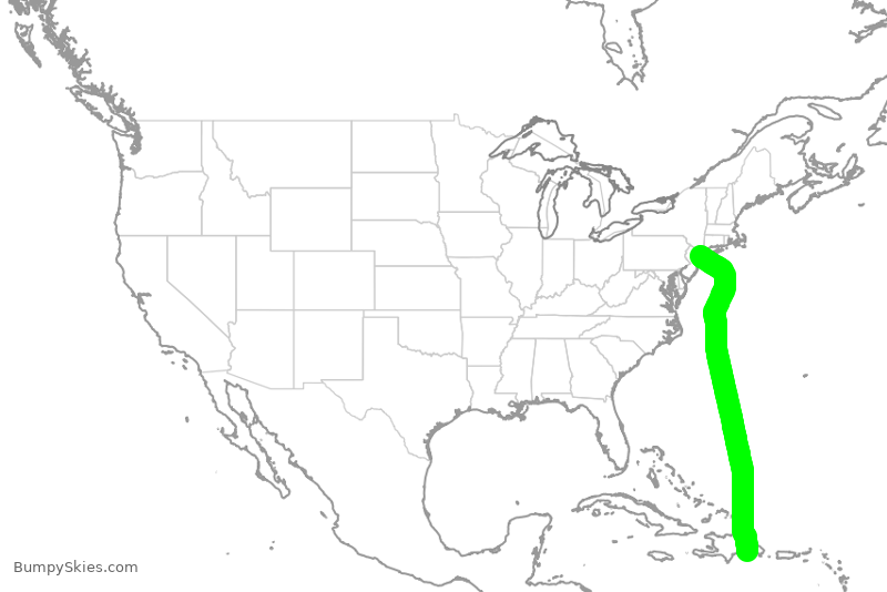 Turbulence forecast map for JBU1609, JFK to DSD