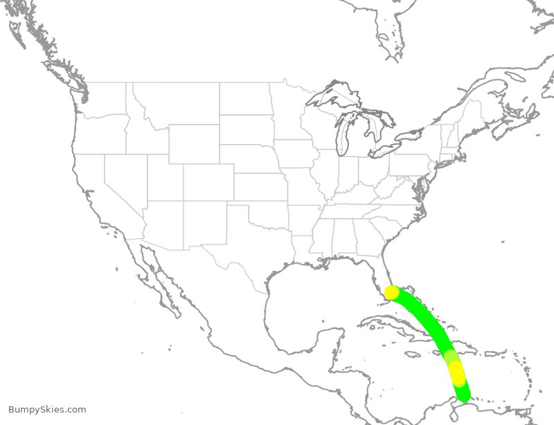 Turbulence forecast map for JBU1612, NCA to FLL