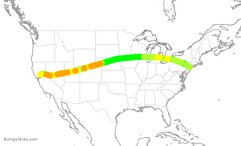 Turbulence forecast map for JBU161, JFK to SMF